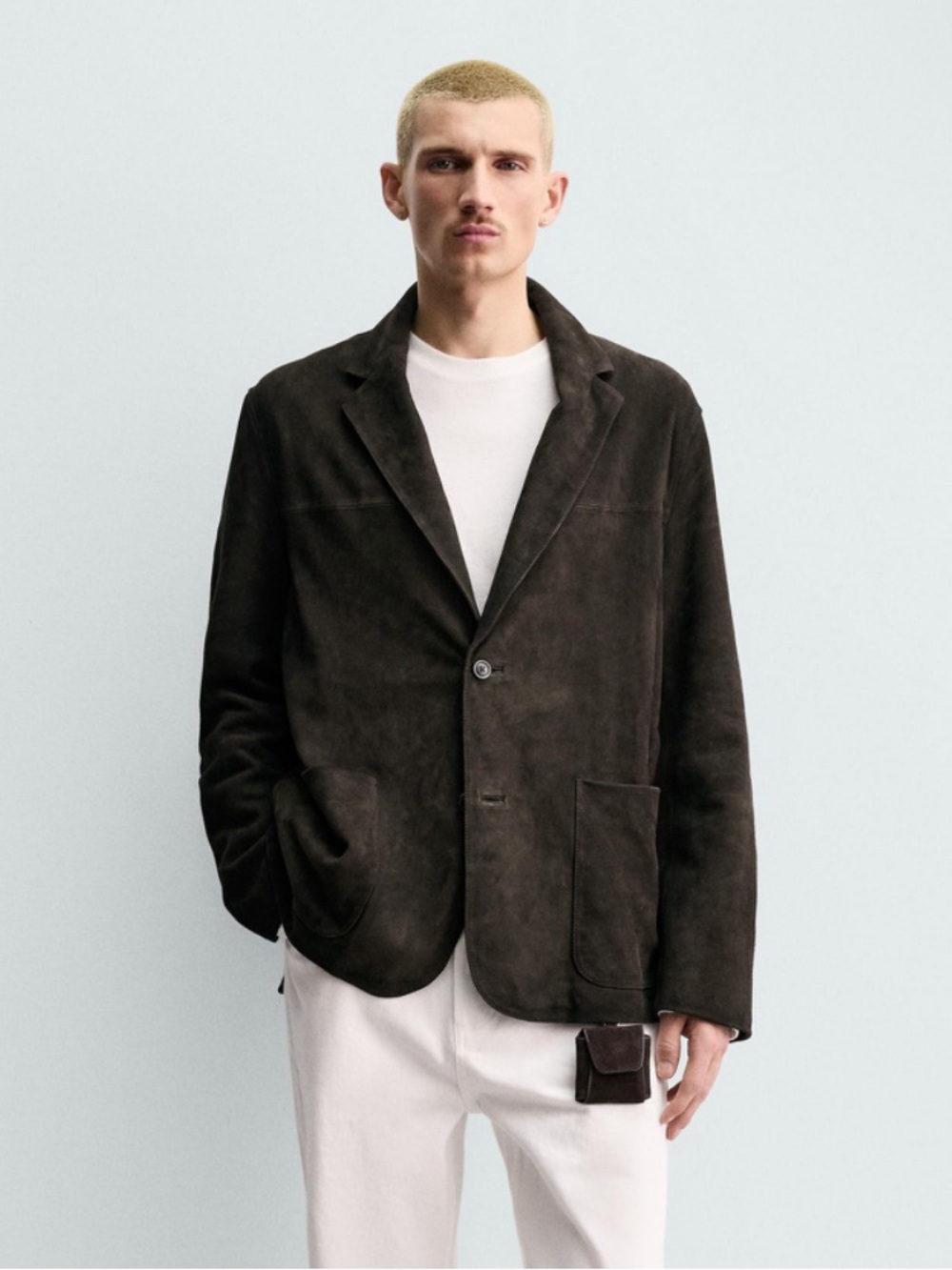 Zara Origins Suede Leather Mens Blazer Jacket in Chocolate Brown $659 MSRP